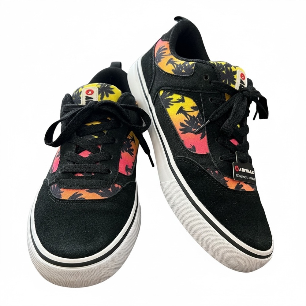 Airwalk Black Sneakers with Yellow-Orange-Pink Palm Graphic New‎